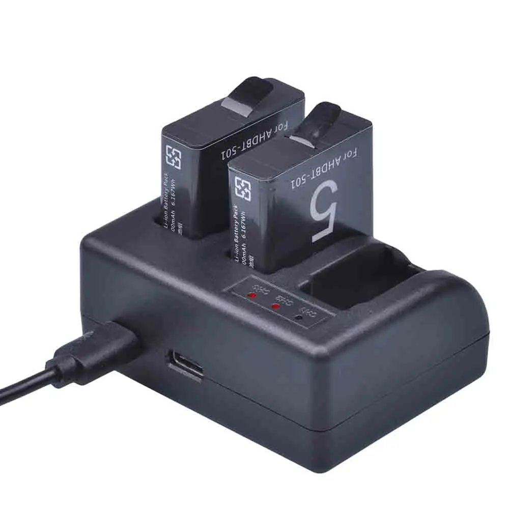 2Pack 5 шт. 1600 мАч AHDBT-501 батарея для Gopro Hero 5 батарея AHDBT501+ 3Way 3 слота USB зарядное устройство для GoPro 5 Hero5 AHDBT 501 4K камера - Цвет: 2Pack