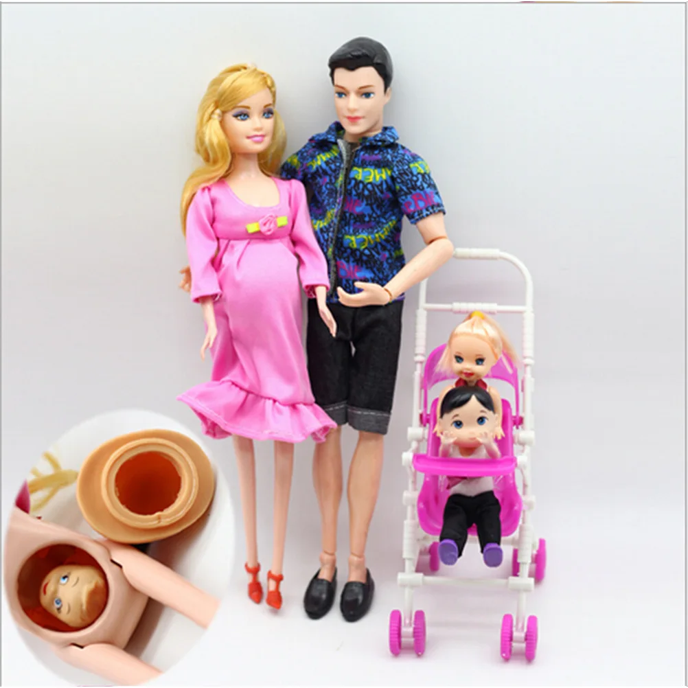 

New Arrival Toys Family Carriage Real Pregnant Doll Gifts 5 People Dolls Suits