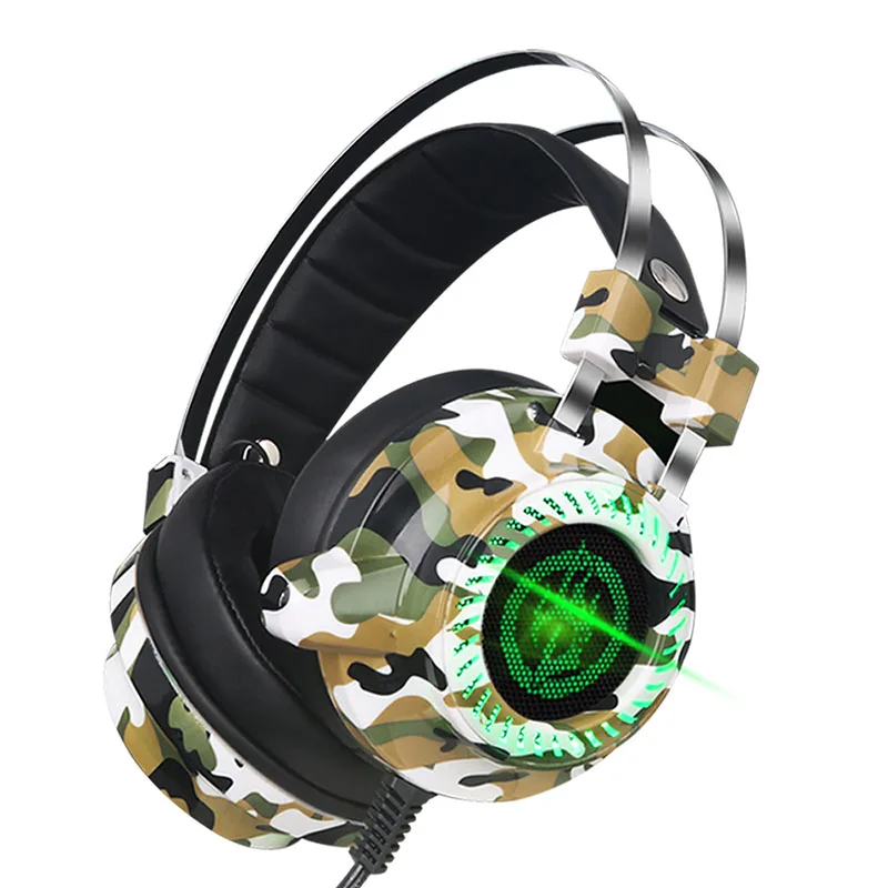 

Game headsets wire control HD MIC super bass smart noise reduction Professional E-sport headphones LED ligth camouflage colors