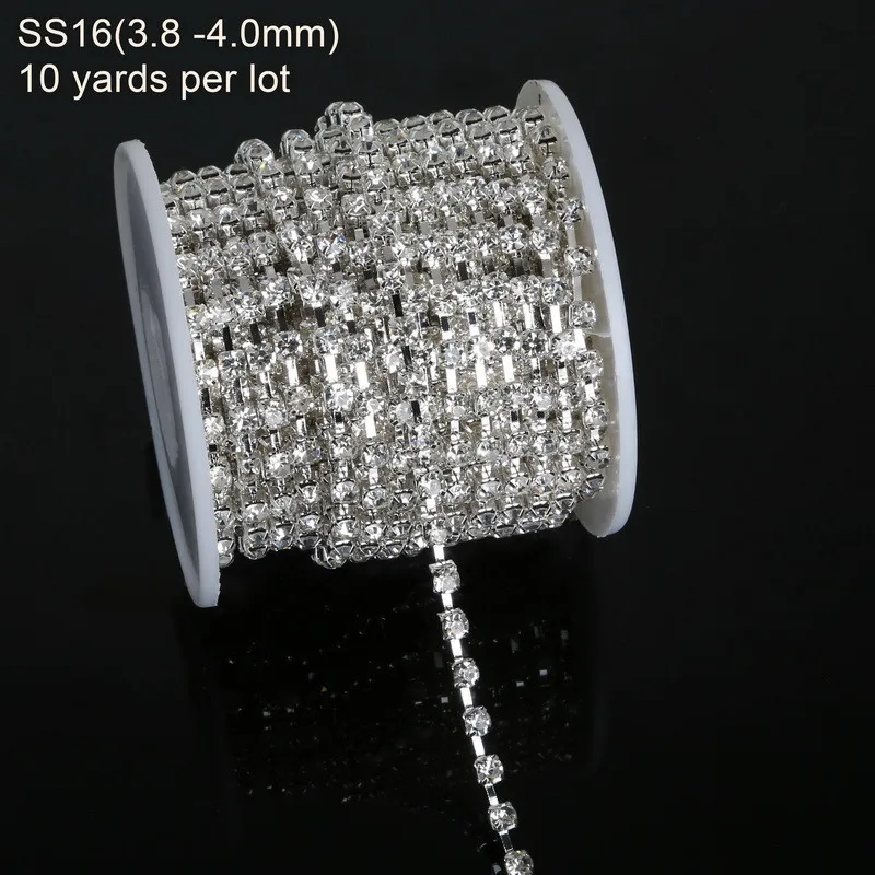 NiceBeads 10 ярдов/рулон Стразы-цепочка медный коготь с прозрачным/белым AB стекло стразы посеребренные DIY