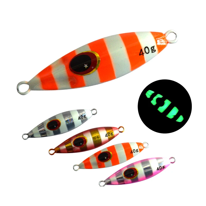 FUNADAIKO Shore cast slow jigging lure sea fishing casting jig artificial glow luminous bait 30g 40g 60g boat fishing jig lures