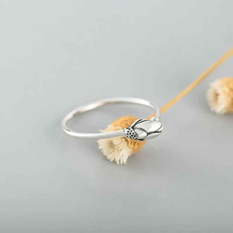 Женское кольцо с цветком лотоса MOLIAM Винтажное из серебра 925 пробы открытым