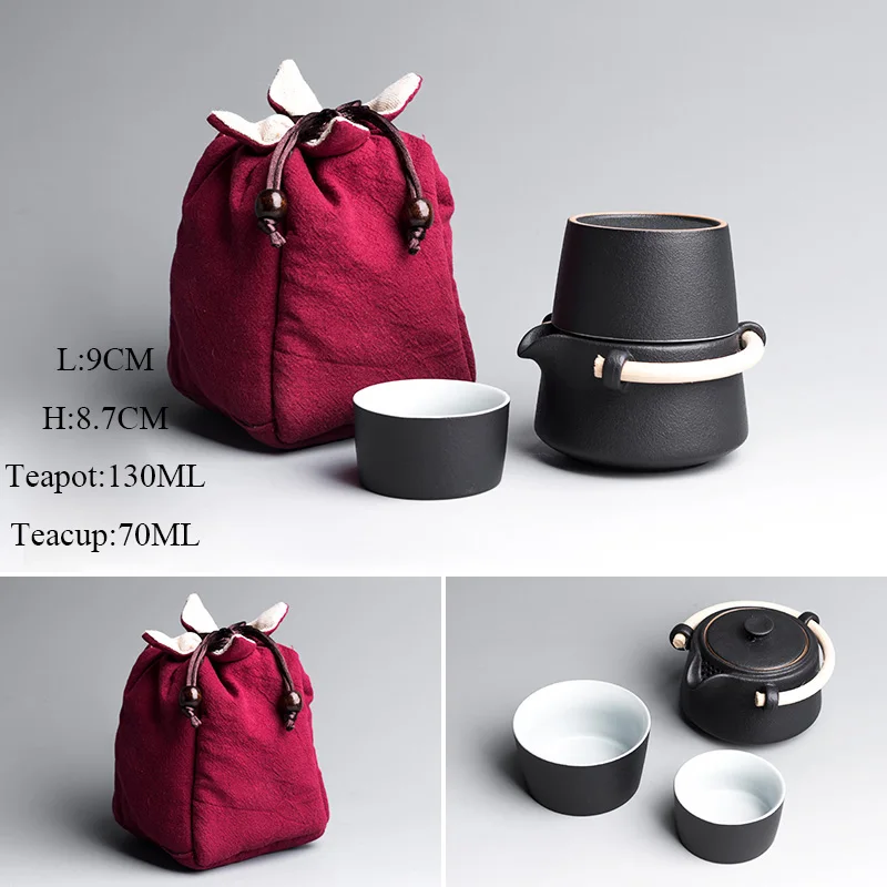 Черный TANGPIN черная посуда керамическая чайник с 2 чашками gaiwan чайные наборы портативный дорожный чайный набор Посуда для напитков - Цвет: Черный