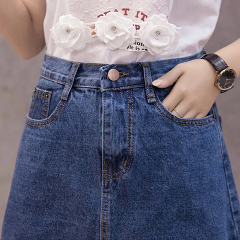 Большие размеры корейский стиль женские джинсовые юбки летние джинсы с