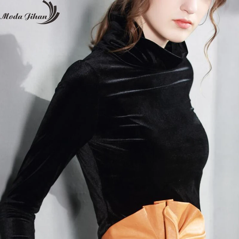 Moda Jihan, осенние женские рубашки с длинным рукавом, приталенные рубашки, бархатная водолазка, удобные и тянущиеся Базовые Женские повседневные футболки, блузы