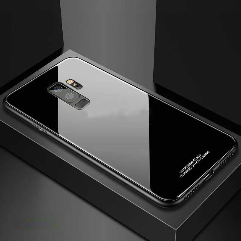 black YueTuo роскошный стеклянный зеркальный чехол для samsung galaxy j4 j6 j7 plus j8 j4plus j6plus силиконовый Жесткий 3d чехол для телефона - Цвет: black