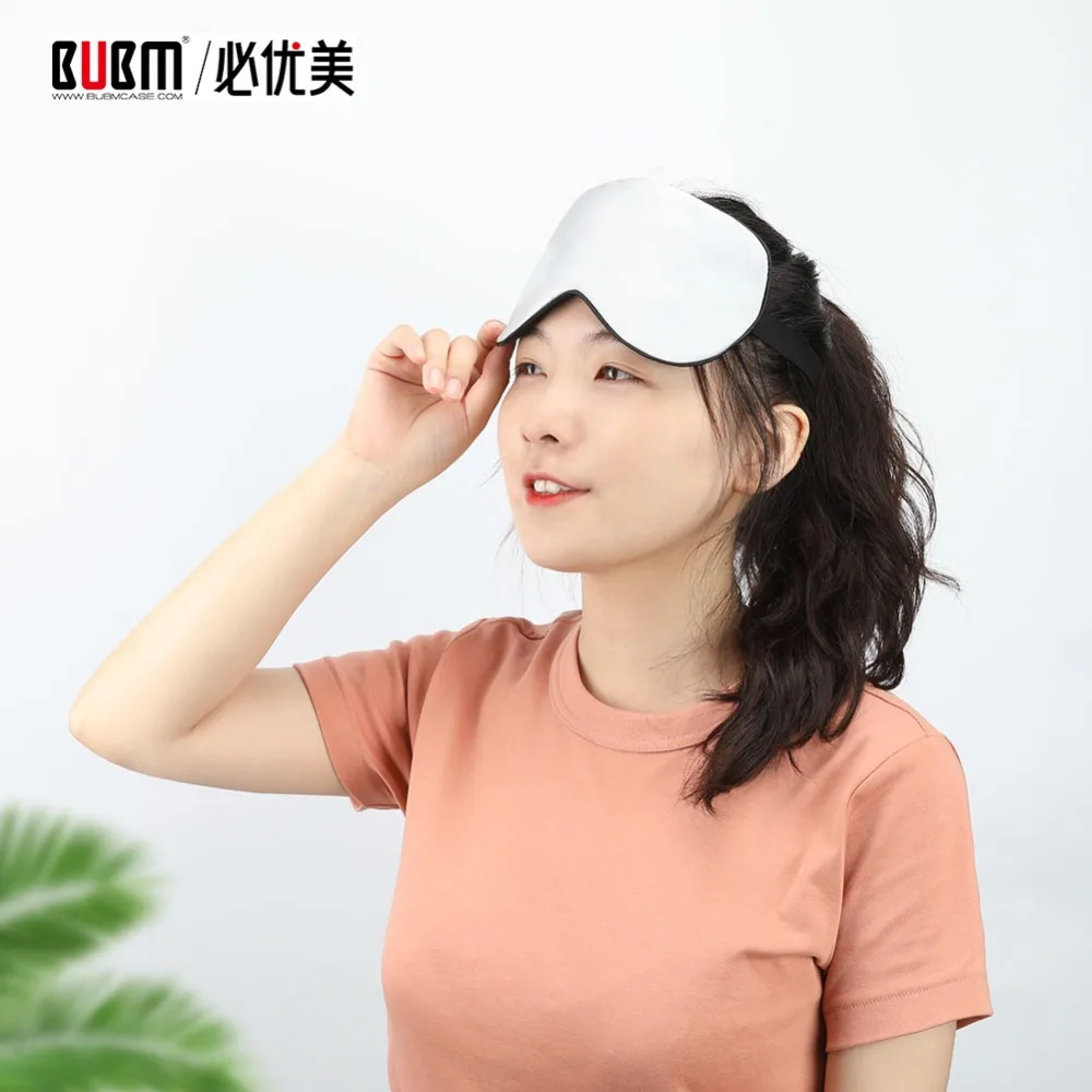 

BUBM double sided silk eye mask eyeshade shade cover black silver