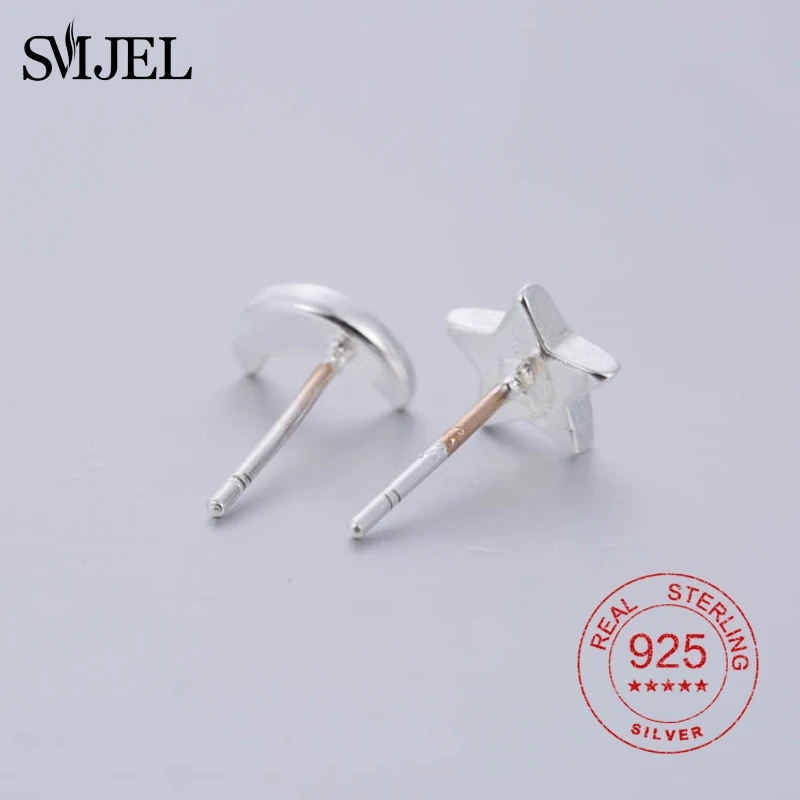 Серьги гвоздики SMJEL из стерлингового серебра 925 пробы с матовыми звездами и Луной