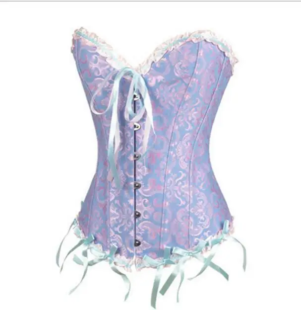 Bodyshaper Корректирующее белье талии упражнения Корсеты S~ 6XL Для женщин сексуальный корсет парчи цветочный топ-бюстье Кружево спина белье - Цвет: Небесно-голубой