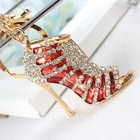 red shoe high heel charm pendant rhinestone crystal lovely purse bag keyring key chain gorgeous birthday party gift