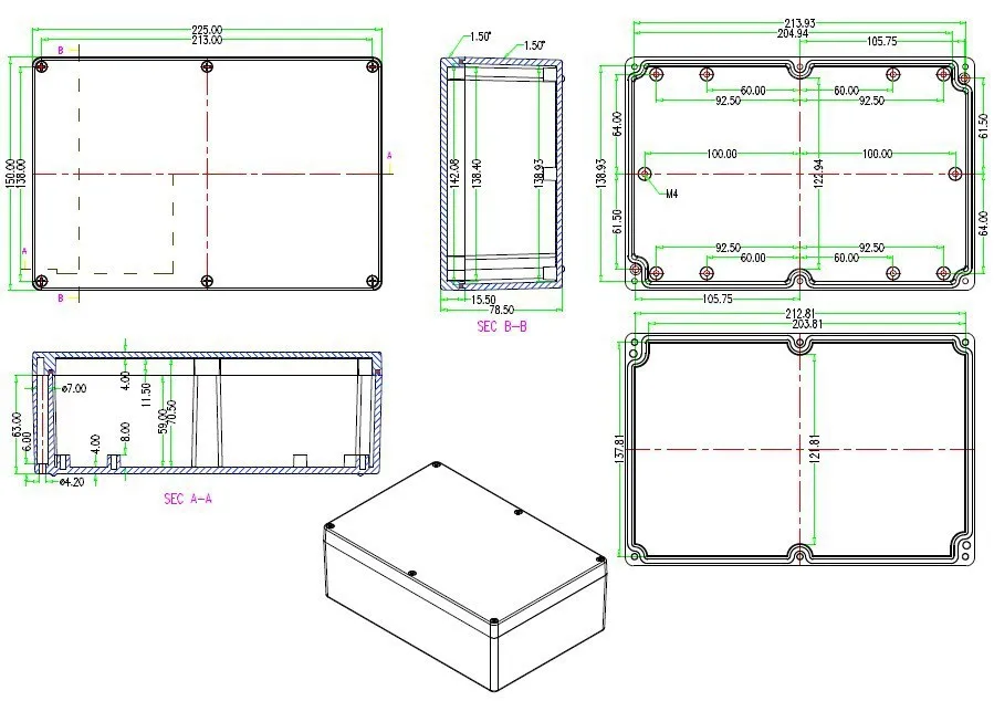 1 шт. 225*150*79 мм IP68 алюминиевый водонепроницаемый корпус DIY Распределительная