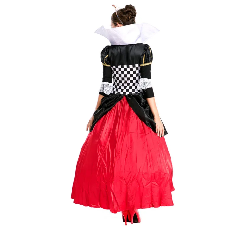 Карточной королевы Костюм женский для косплея Хэллоуин длинное платье