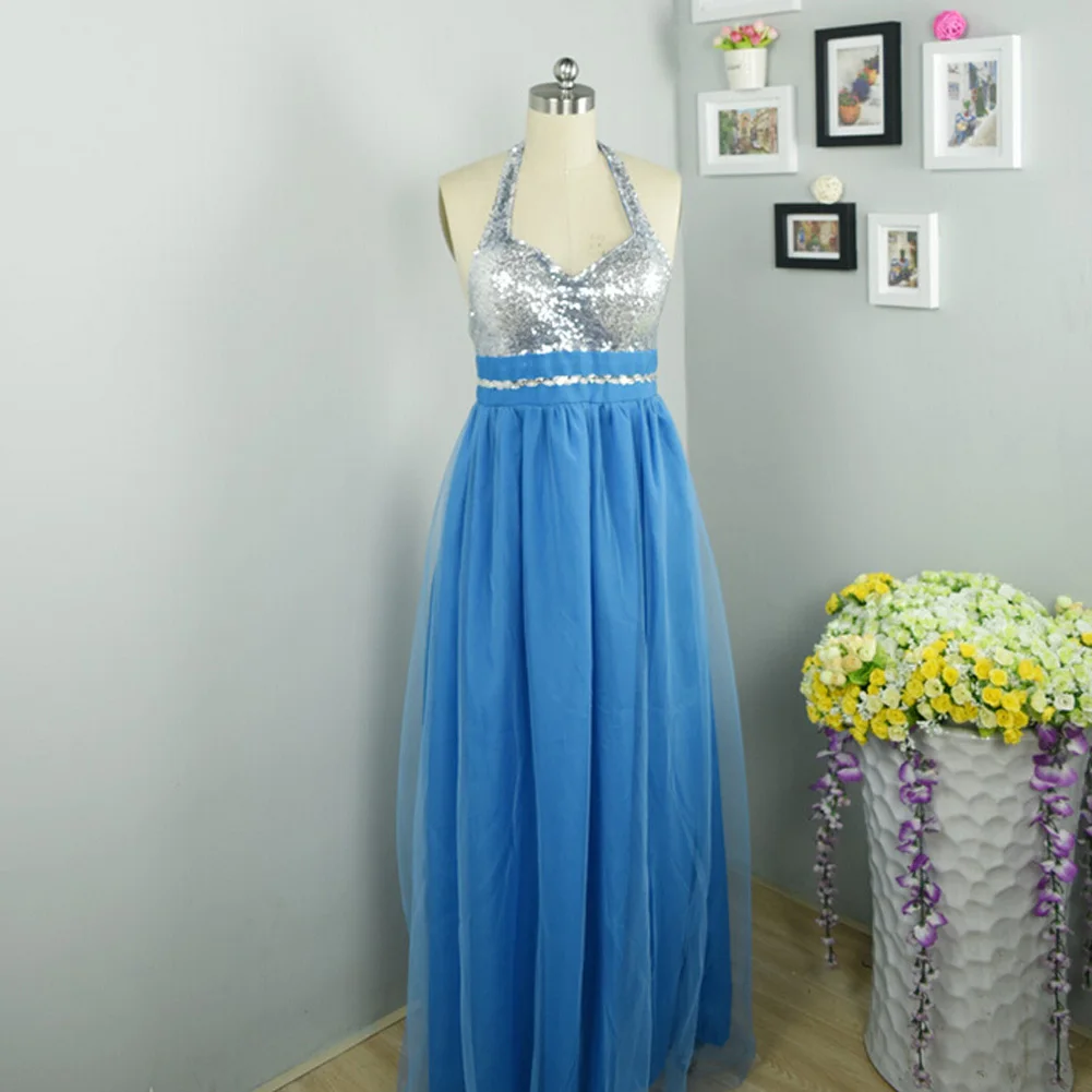 2018 летнее шифоновое платье на бретелях синий блестками спинки Вечеринка сетка