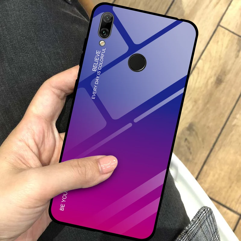 Чехол из закаленного стекла с градиентом для Huawei Y6 Y7 2019 Pro Prime чехол телефона