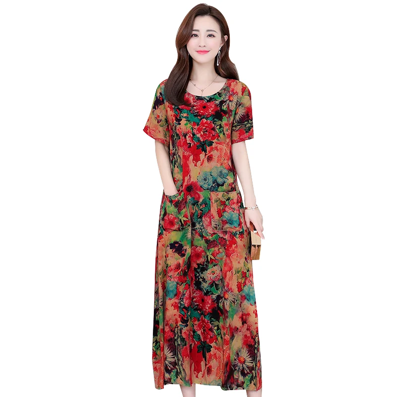 платье женское Летний стиль 2019 с коротким рукавом круглым вырезом д|Женские