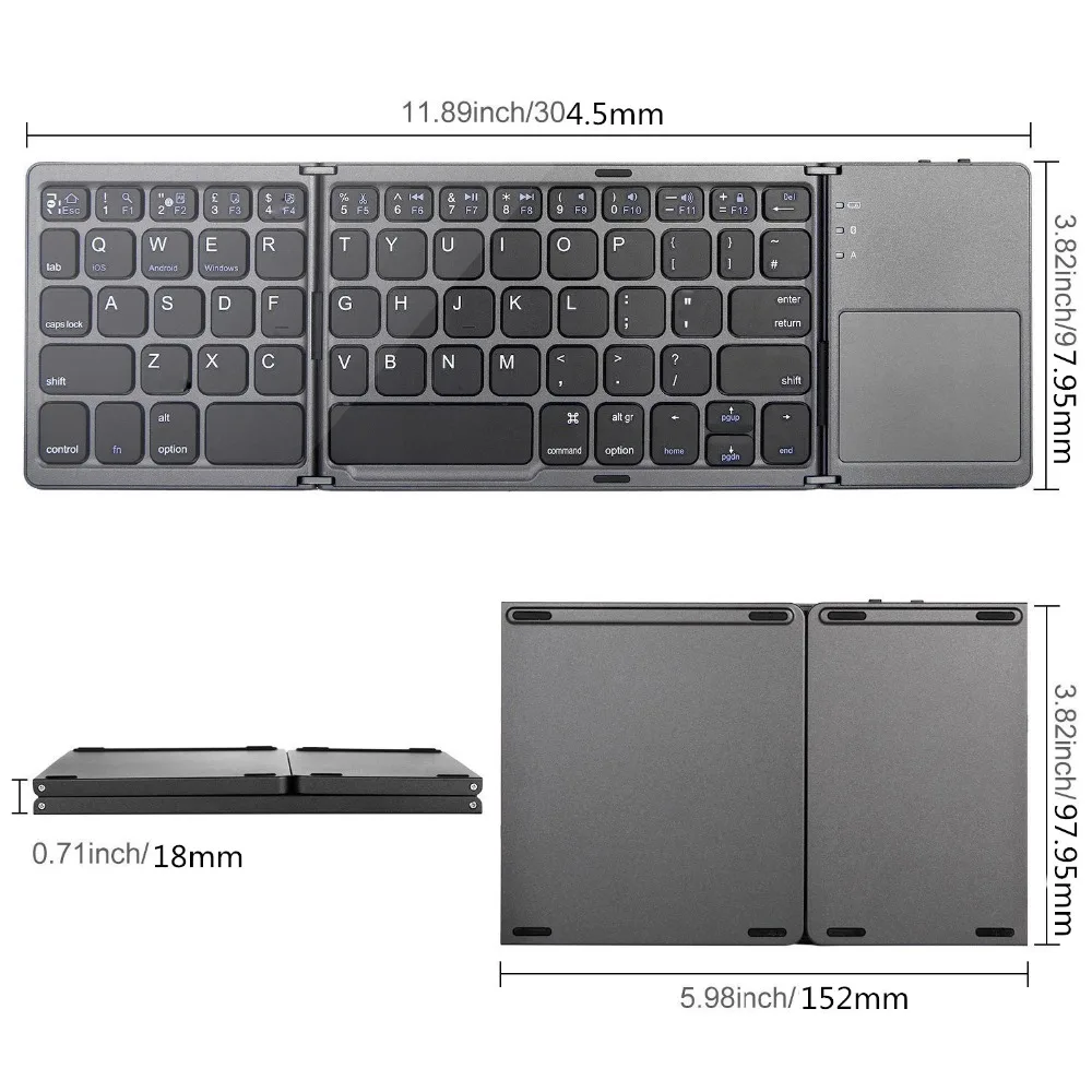 Deepfox Portable Folding Bluetooth Keyboard Wireless Rechargeable Foldable Touchpad Keypad For IOS/Android/Windows ipad Tablet | Компьютеры