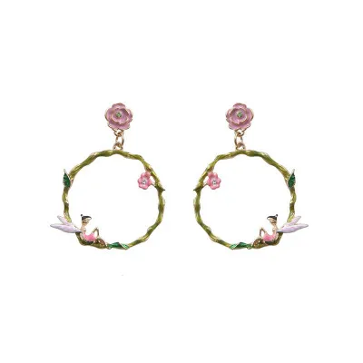 Женские эмалированные серьги-капельки в виде цветка Алисы и эльфа элегантные