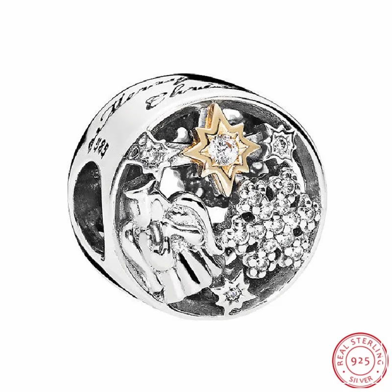 925 серебро и 14 K золото небесные чудеса бусины угол Снежинка звезда Sparker DIY Fit PANDORA Подвески для изготовления ювелирных изделий FL626K