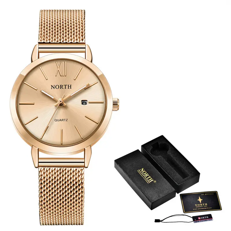 RoseGold and Box Reloj Mujer NORTH женские часы люксовый бренд кварцевые часы Женская мода платье Простые водонепроницаемые женские повседневные деловые часы - Цвет: RoseGold and Box