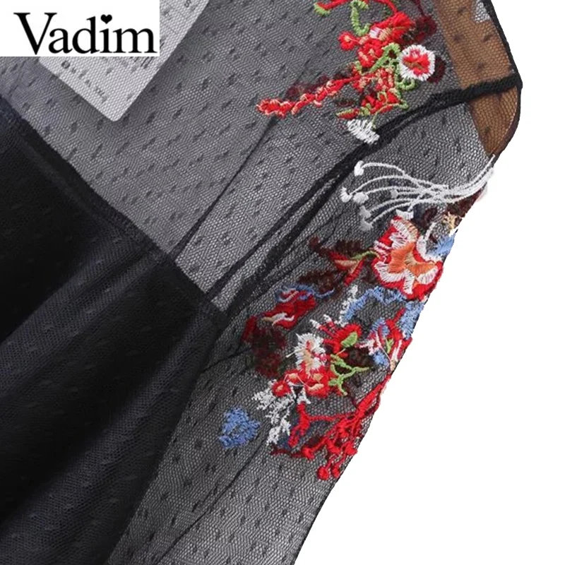 Женская блузка прозрачная с цветочной вышивкой сетчатая подкладкой LT1798 | одежда