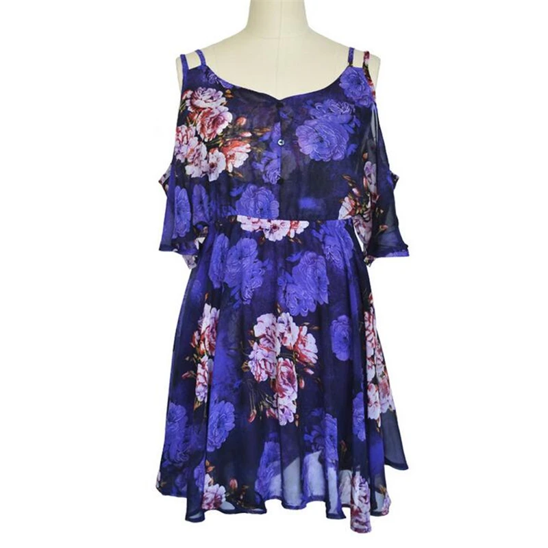 Женское шифоновое платье с цветочным принтом открытыми плечами и воланом|chiffon white