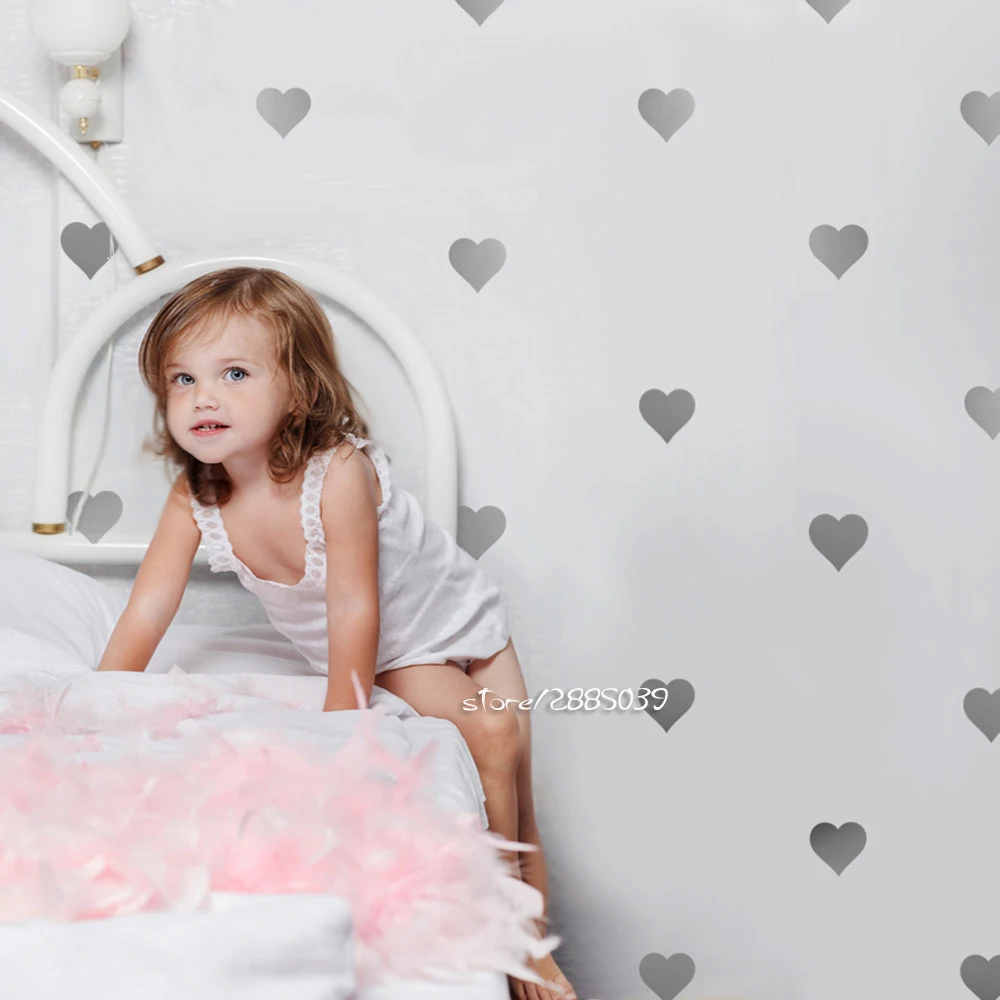 64pcs/set Heart Wall Stickers Gold Metallic Vinyl Decals Decoration Kids Baby Room Removable Home Design Wallpaper SA535 | Дом и сад