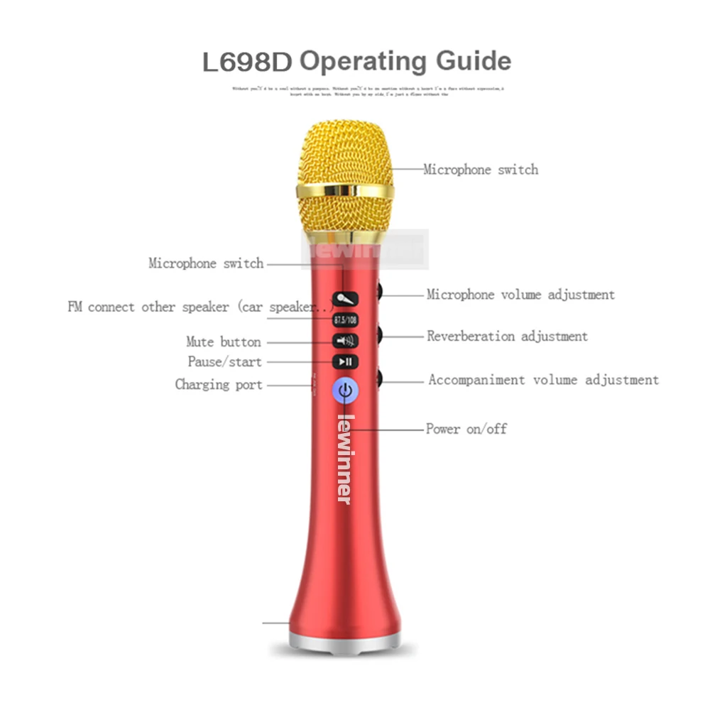 Lewinner L-698D беспроводной караоке микрофон, 20 Вт профессиональный bluetooth динамик с микрофоном с DSP звуковым эффектом чип
