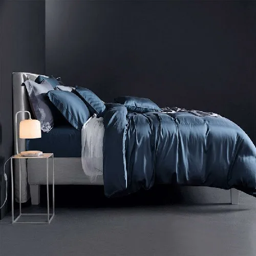 bedding set 1 Сплошной цвет лето мягкий Тенсел шелк простыня натяжная простыня king size queen Комплект постельного белья Синий пододеяльник мягкий набор parure de lit - Цвет: bedding set 1