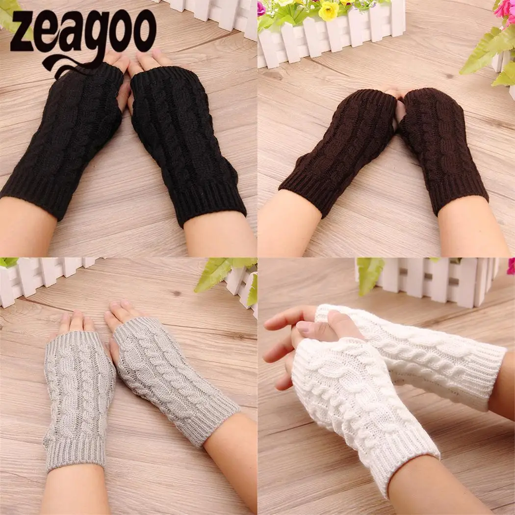 1 пара однотонные Короткие половина пальца без пальцев шерстяные вязаные