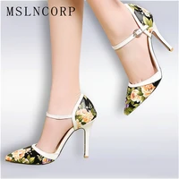 plus size 34 47 spring summer high heels sandals dress lady pumps slip on shoes sexy women printing leather party wedding shoes