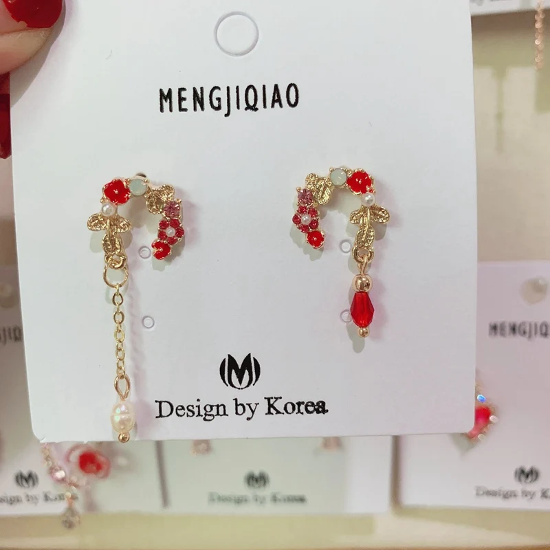 MENGJIQIAO новые элегантные розовые блестящие циркониевые цветочные круглые длинные висячие серьги для женщин Изящные Ювелирные изделия с микро-покрытием - Окраска металла: WX-PINK K