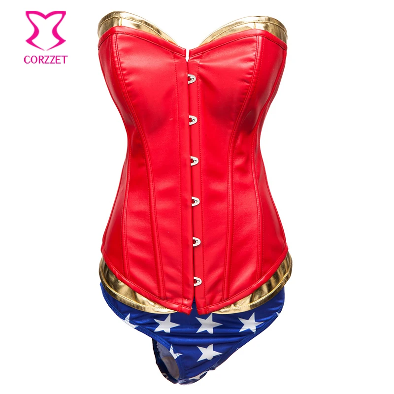 Комплект из корсета и трусиков натуральной кожи костюм Чудо женщины