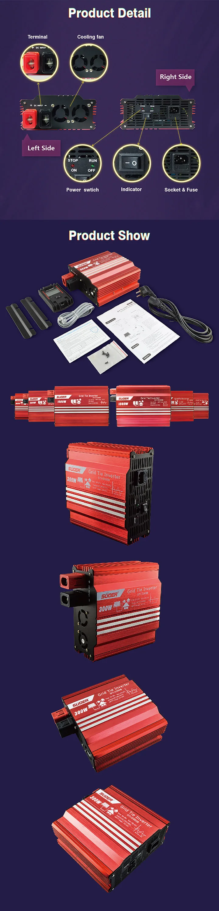 Suoer【Grid Tie Inverter】 300 Вт 24 Вольт 220 вольт Сетка Tie Инвертор солнечной системы питания инвертор(GTI-H300B