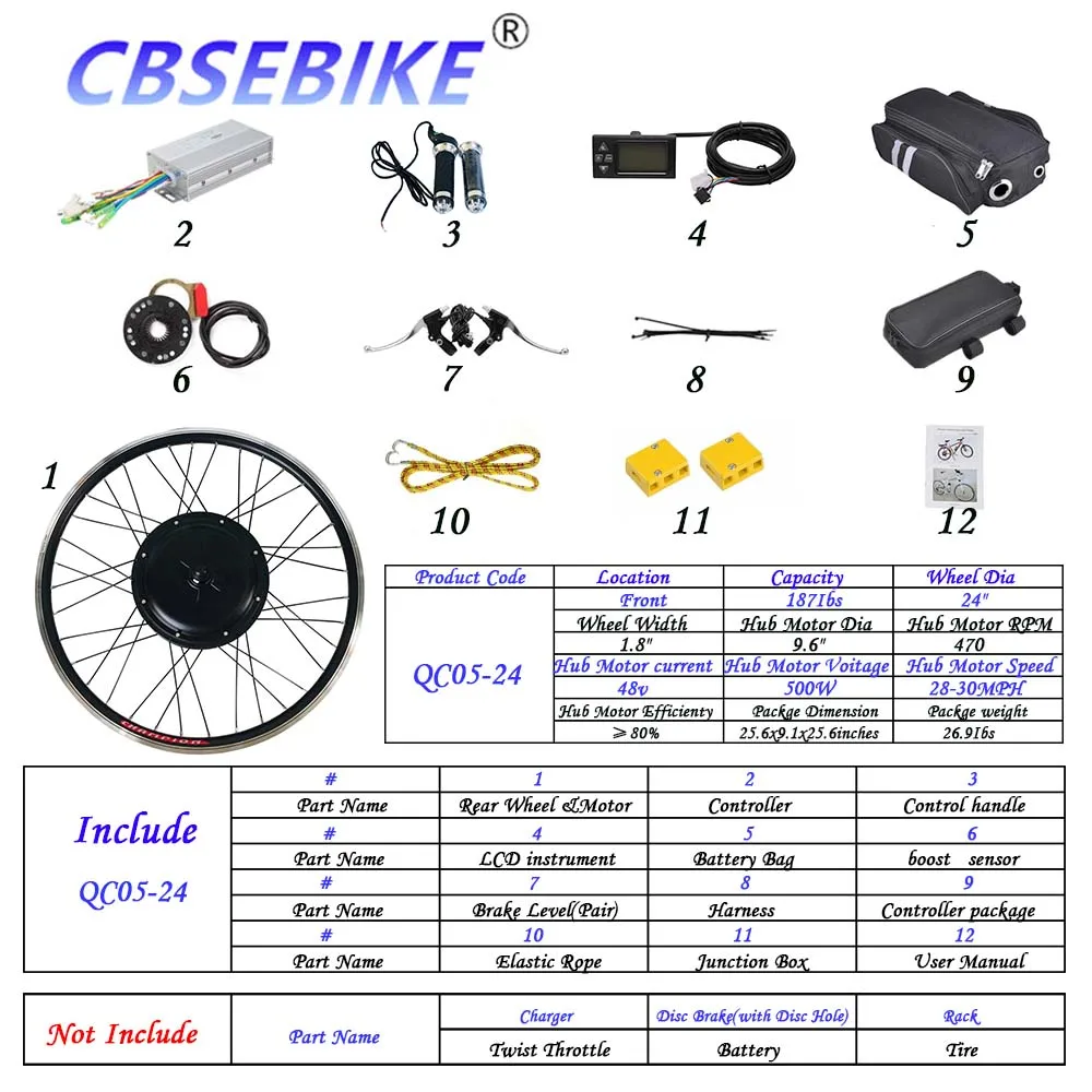 CBSEBIKE Ebike 24 дюймов переднее колесо комплект высокая скорость преобразования 36v250w 36v500w 48v500w 48v1000w QC05-24 - Цвет: 24inch 48v500w QC5