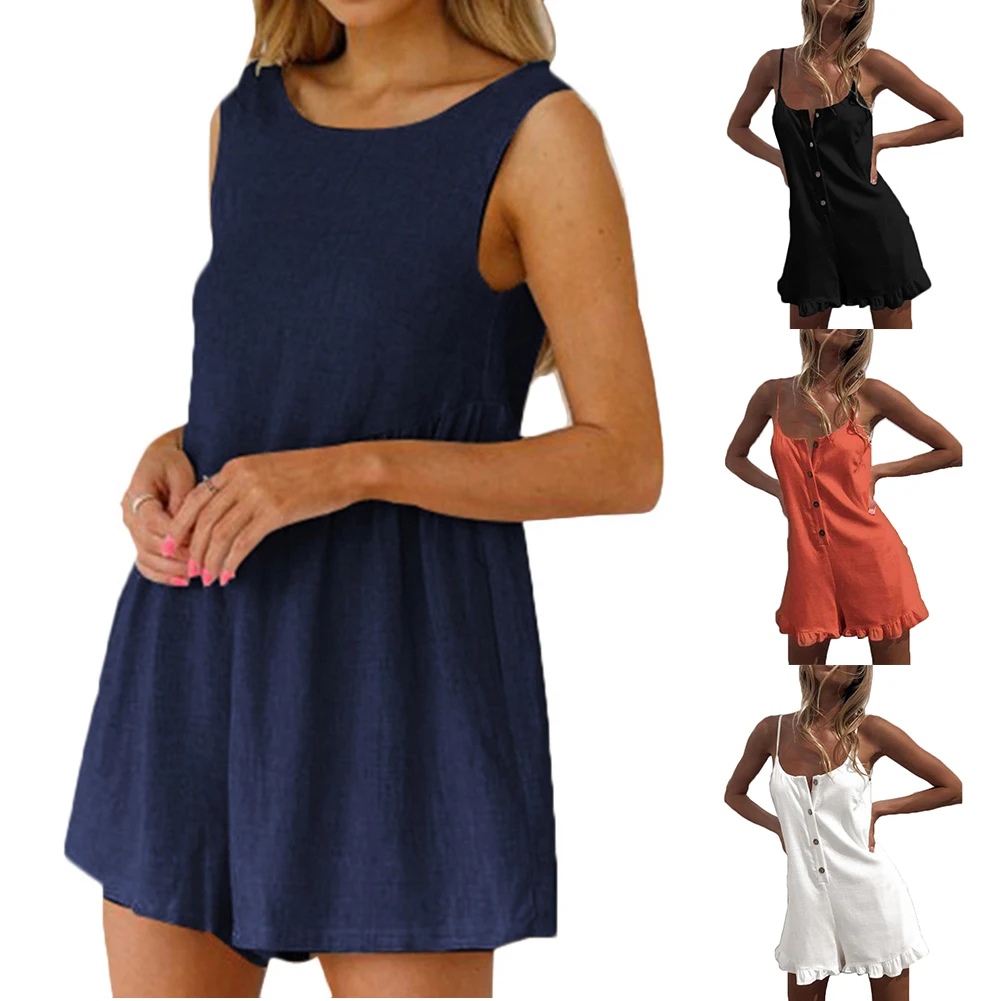 Женский комбинезон свободный пляжный без рукавов с оборками 2019 | Женская одежда