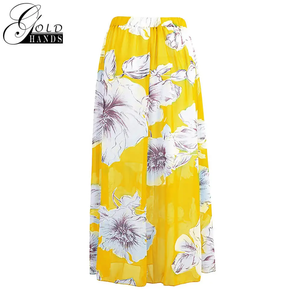 Gold Hands Chiffon High Waist Long A-Line Skirt European and American New Printed Sweet Skirts Summer 2019 Plus Size Women | Женская