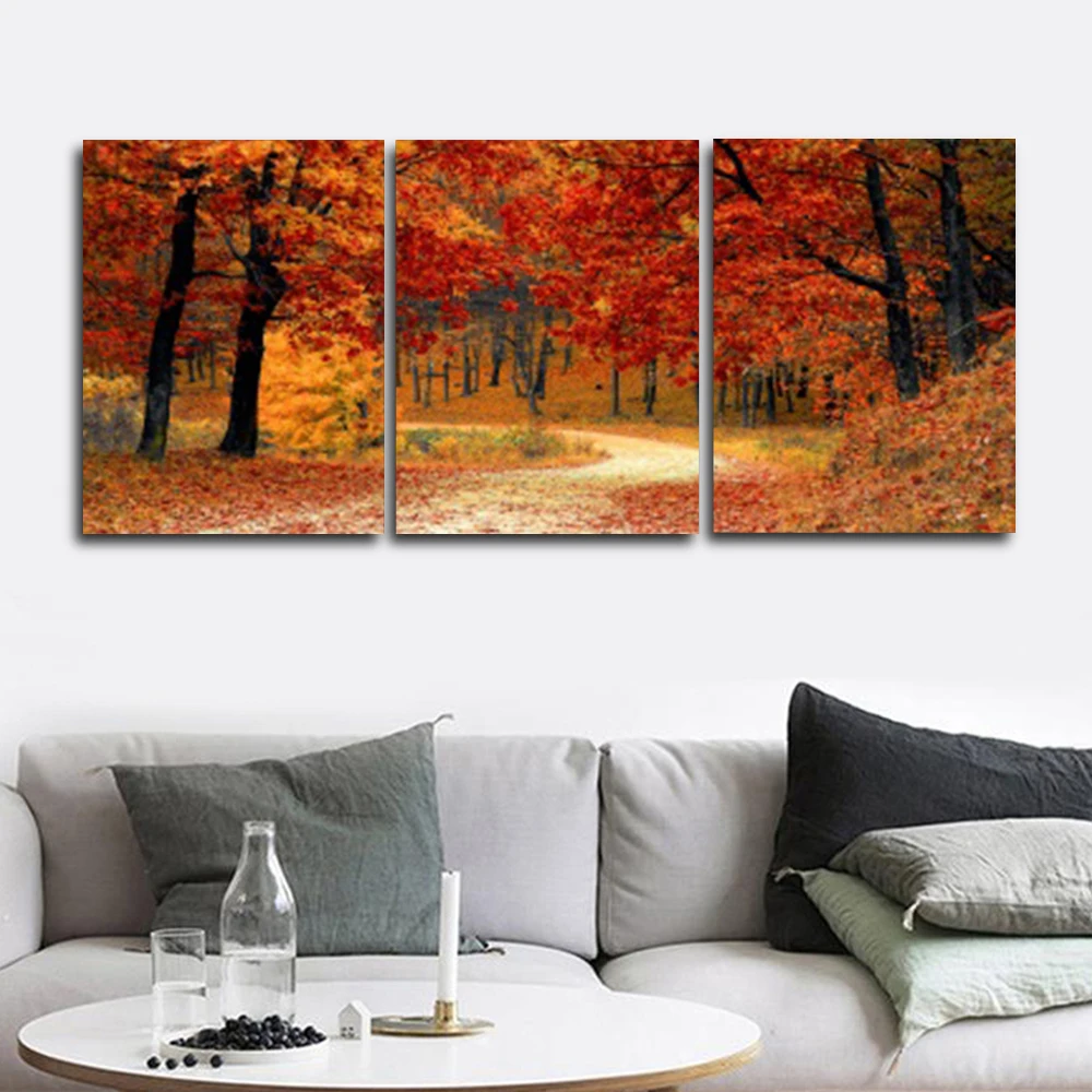 

Laeacco Abstract Nordic 3 Panel Autumn Forest Posters and Prints Canvas Paintings Calligraphy Wall Art Home Living Room Decor