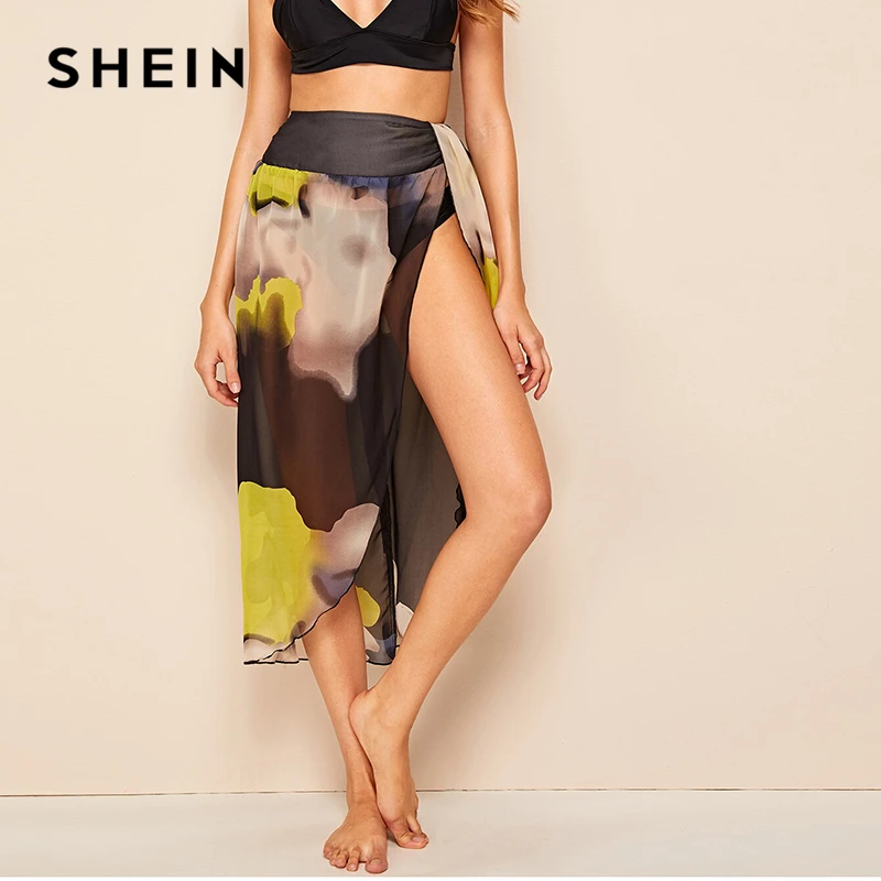 SHEIN Летняя Пляжная Юбка На Запах Разноцветная С Декоративным Узлом