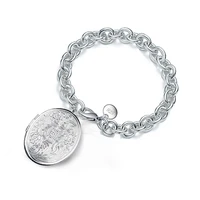 free shipping low price 925 sterling silver chunky chain flower photo locket bracelet for lovers memory valentines day gift