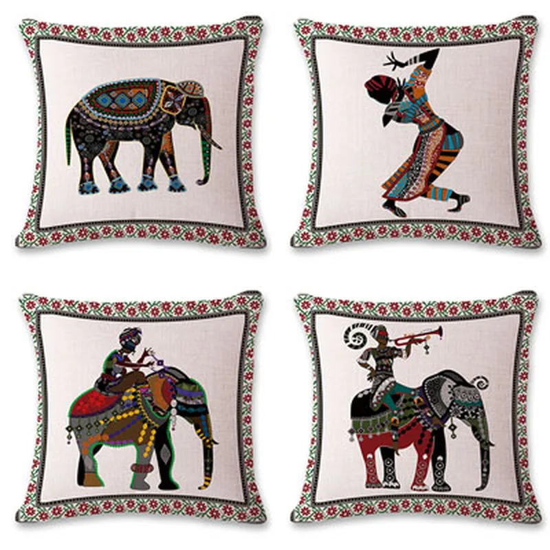 Новинка наволочка из льна в этническом стиле экзотическом с изображением