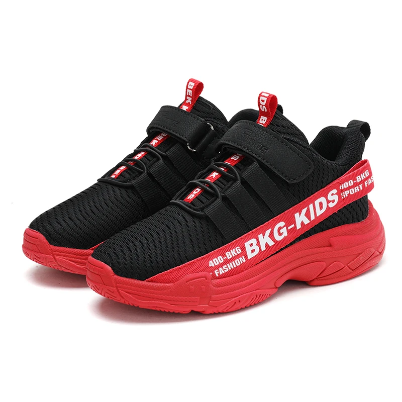 Black Red Дышащая детская обувь с мягкой нескользящей подошвой; детская спортивная обувь; коллекция года; сезон лето; светильник; кроссовки для мальчиков и девочек; размеры 28-39 - Цвет: Black Red