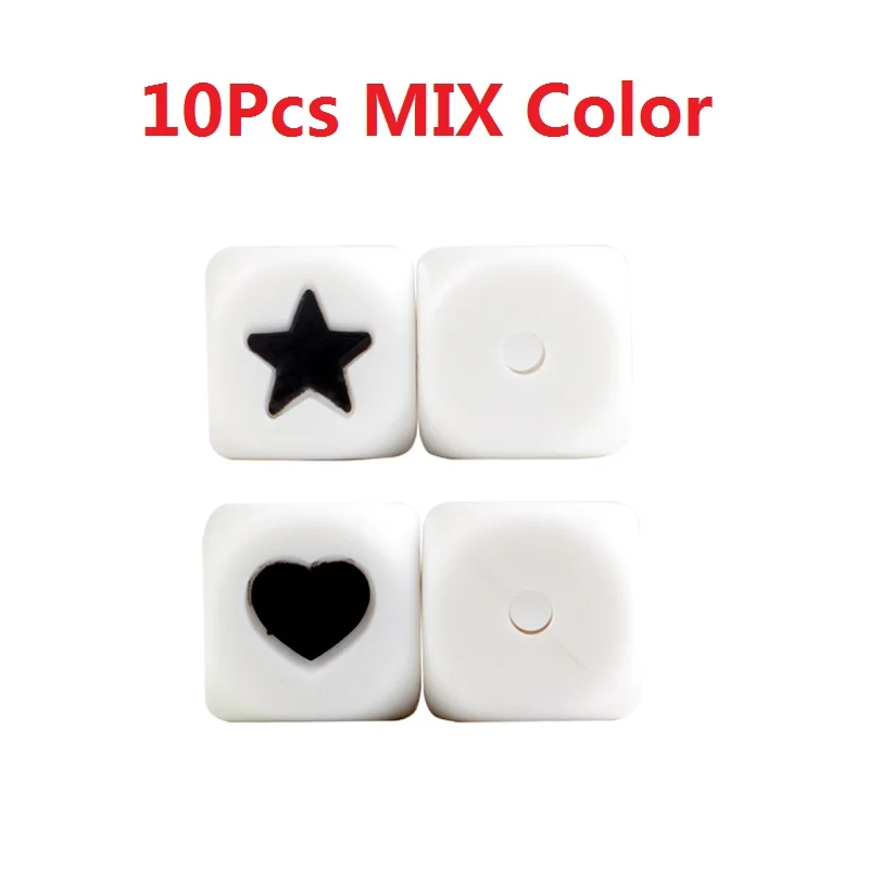 KAT046 MIX color Joepada 10Pcs Silicone Beads Heart Star 12mm Letter Beads Teething Baby Teether Pacifier Chain Toys DIY Necklace Loose Beads - Цвет: KAT046 MIX color