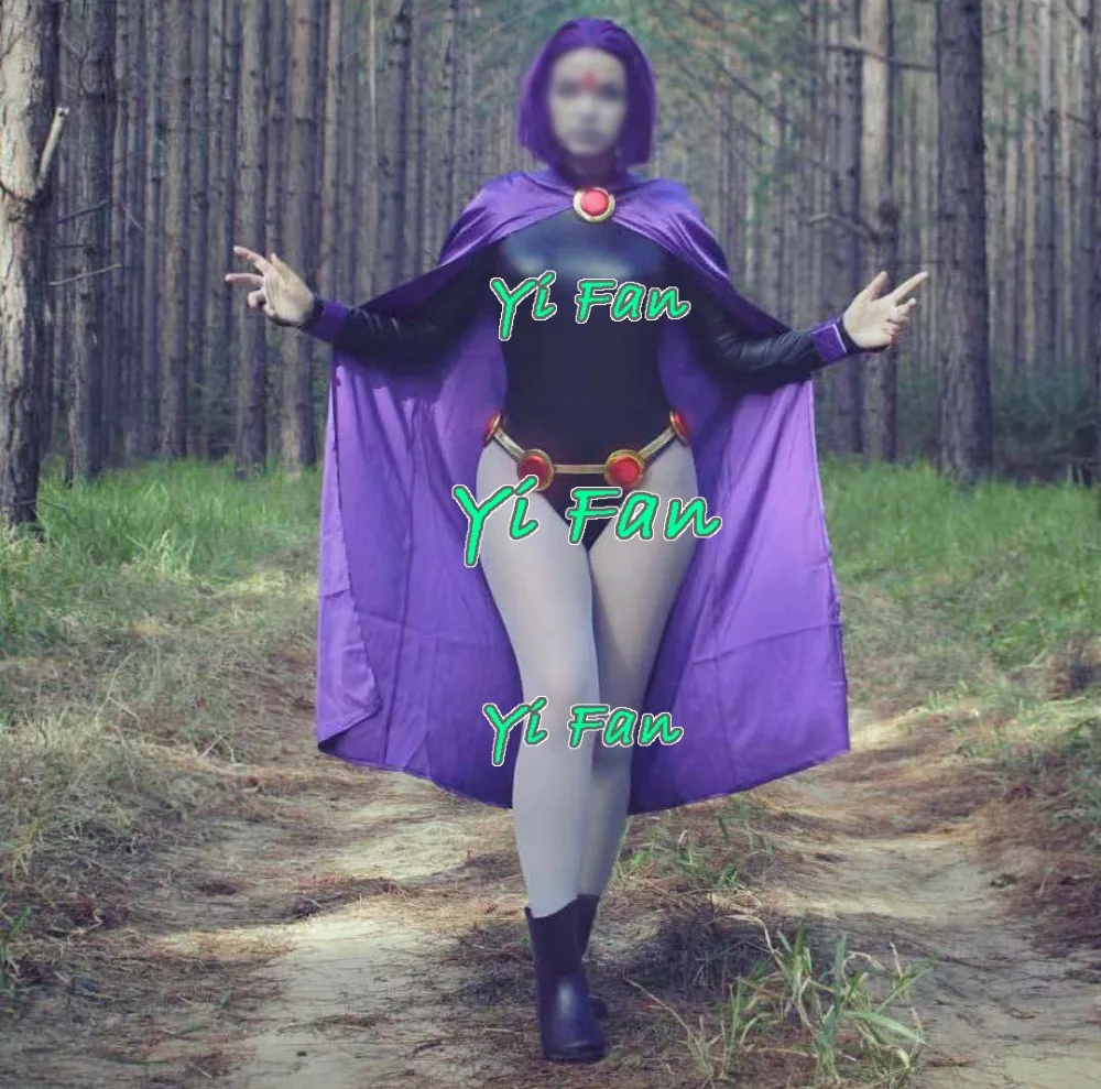 Женский костюм супергероя Raven для косплея блестящий из металлического спандекса