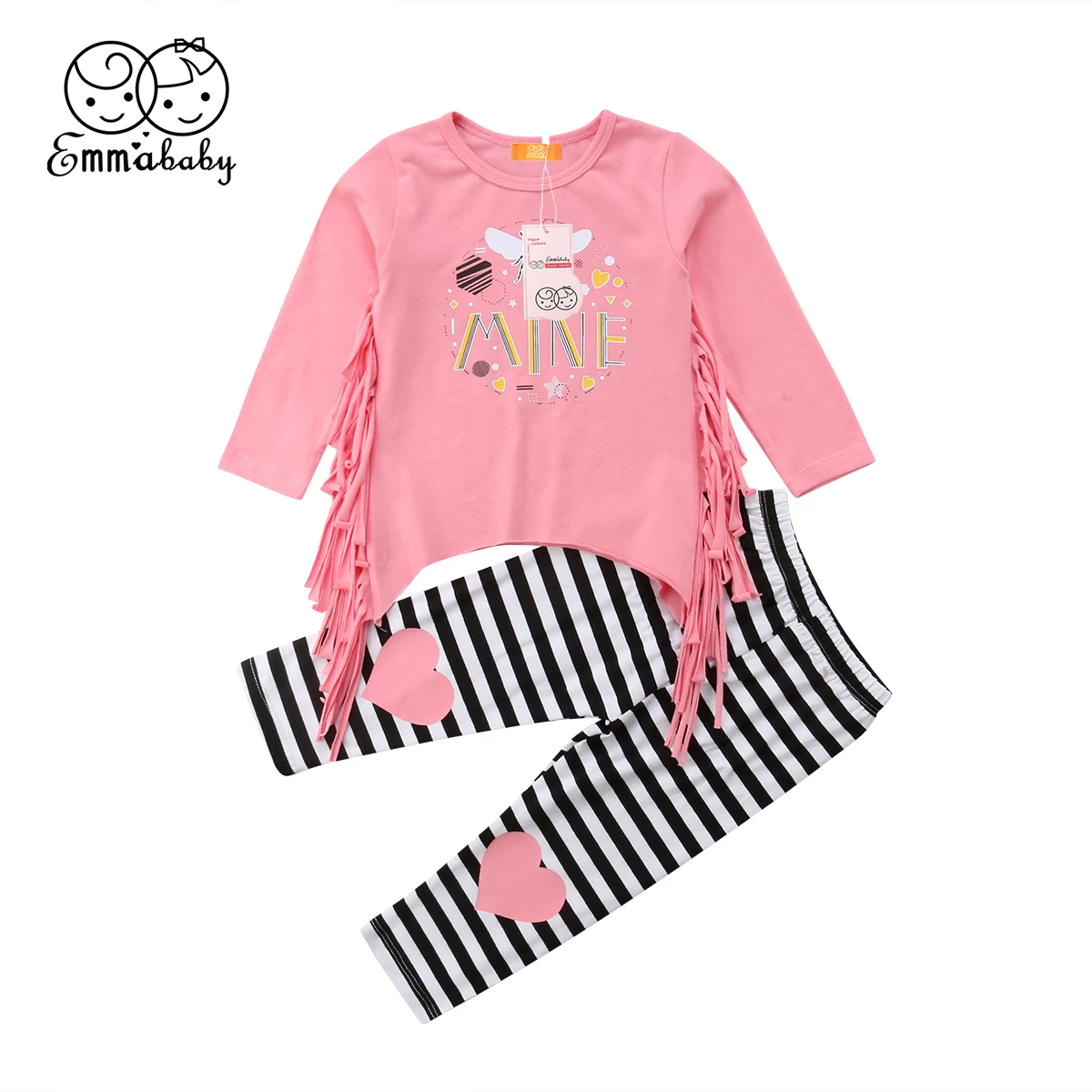 2 шт. для малышей Одежда девочек принт Би кисточкой Футболка Топ Повседневное