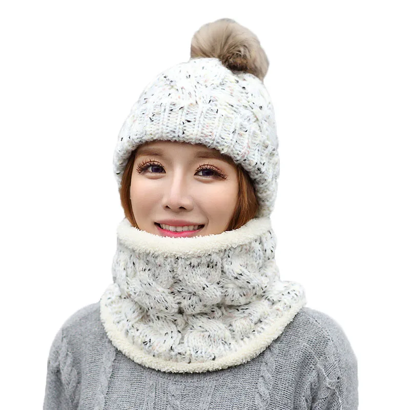 Модные женские осенне-зимние комплекты с шапкой и шарфом вязаные уплотненные