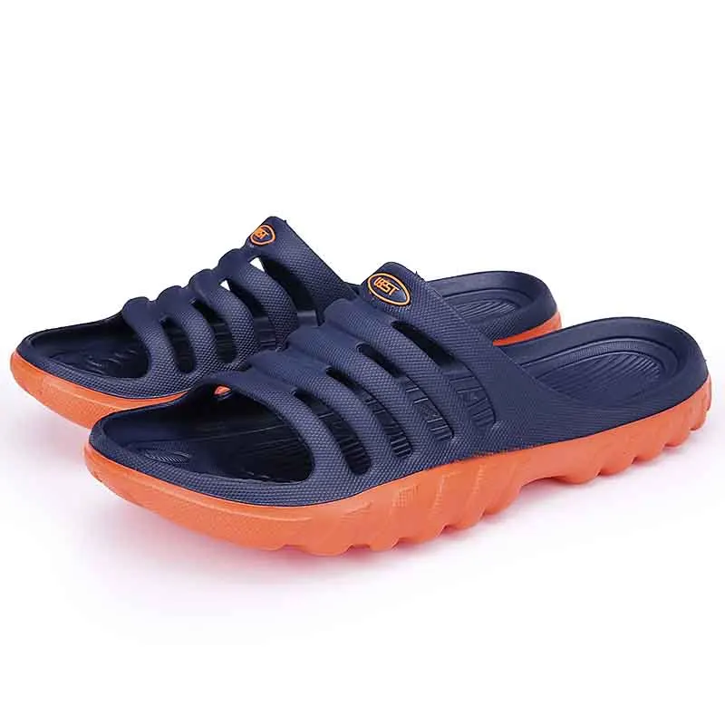 BLUE ORANGE Мужские летние сандалии из пвх; дышащие пляжные вьетнамки с открытым носком; Тапочки для ванной на плоской подошве; мужские шлепанцы; большие размеры - Цвет: BLUE ORANGE