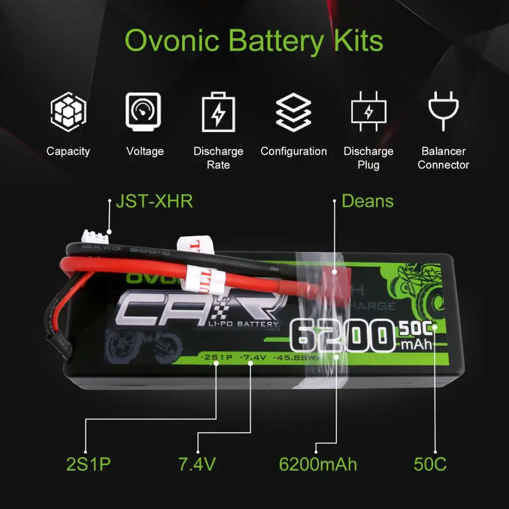 Аккумуляторная батарея Ovonic LiPo 6200 мАч 7 4 В 2S 50C 100C Твердый Чехол для 1:8 1:10 размер