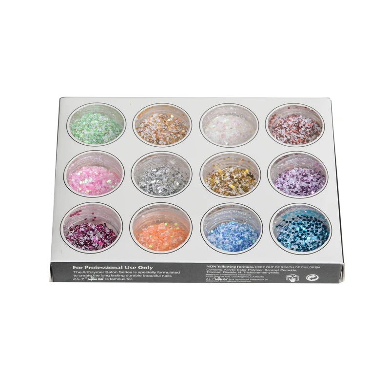 Хлопья для ногтей 12 смешанных цветов снежинки блестящие формы 3D украшения