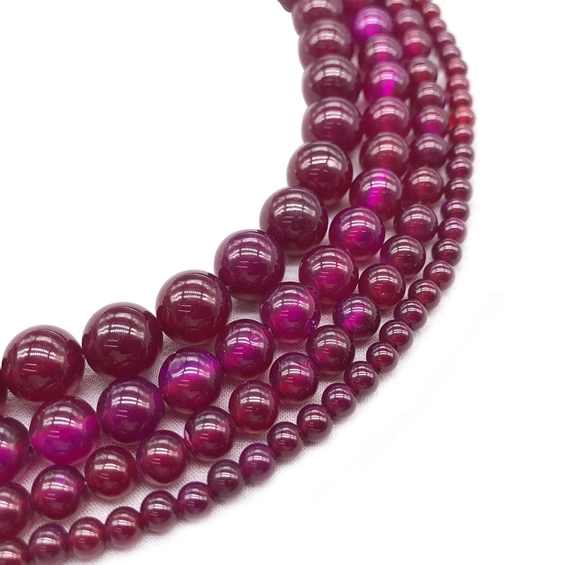 Wholesale Rose red Chalcedony agat Natural Stone Beads For Jewelry Making DIY Bracelet Necklace4/6 /8 / 10MM Strand 15'' | Украшения