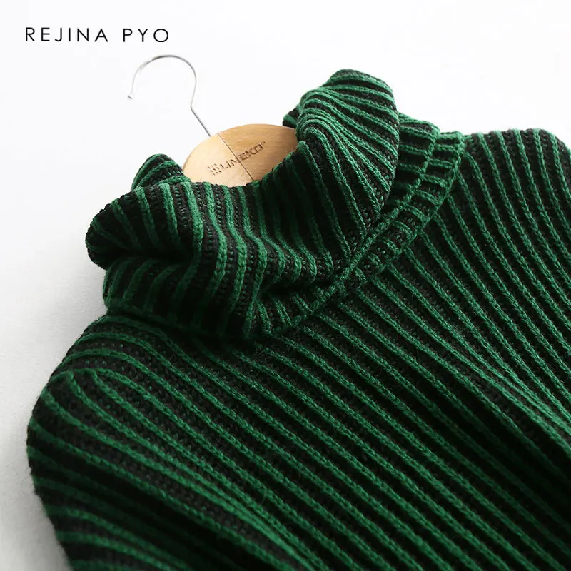 BIAORUINA Women High Quality Chic Contrast Color Striped Solid Knitted Sweater Pullovers Turtleneck 2019 Spring New Arrival | Женская